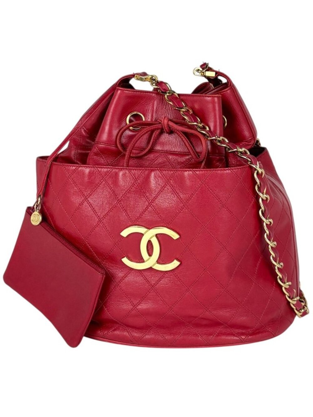 Chanel Shoulder Bag CC Logo Quilted Leather Red